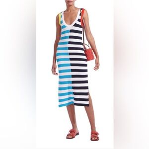 STAUD Striped Multicolor Midi Dress